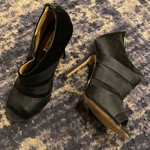 Badgley Mischka black satin booties